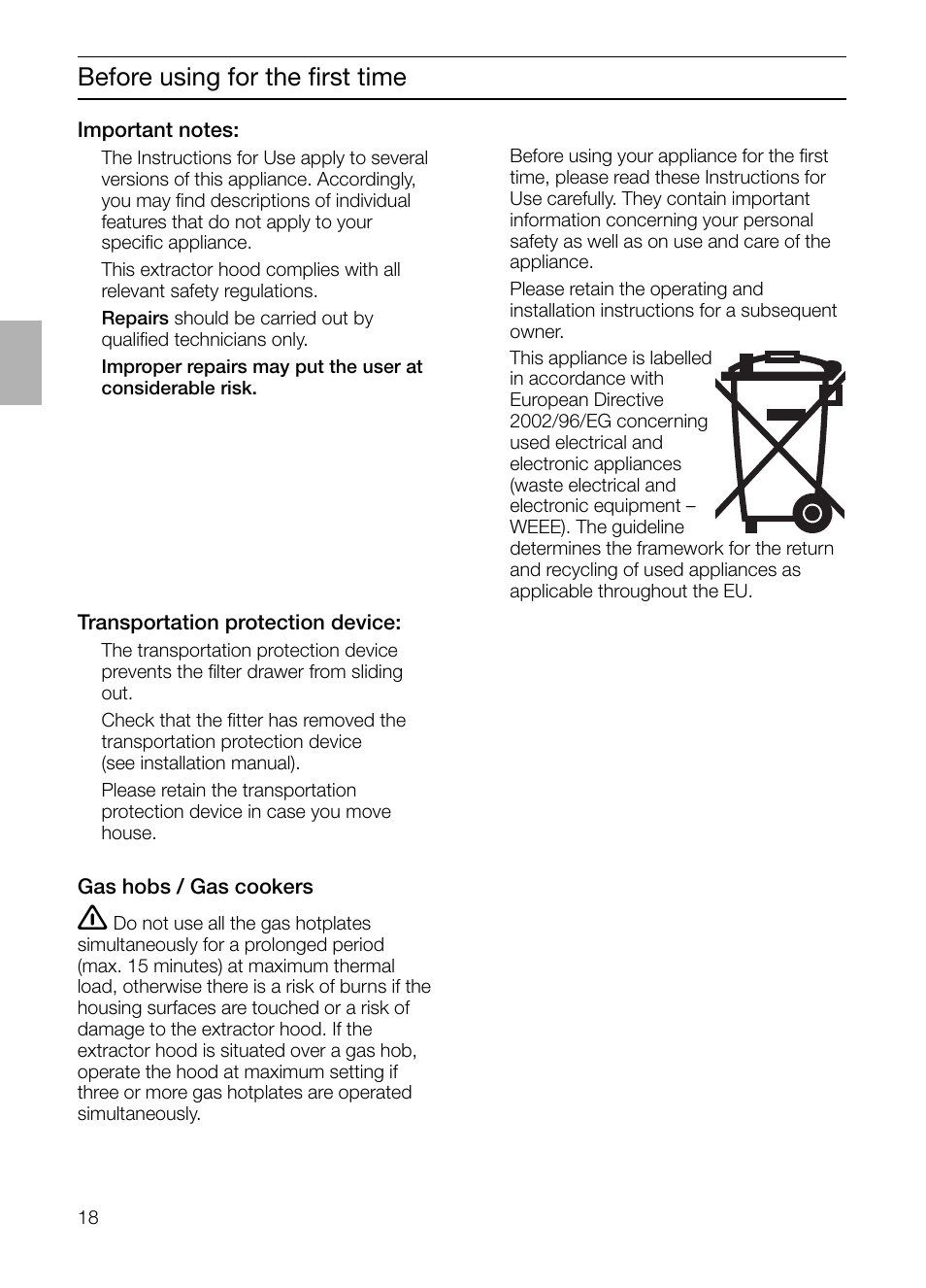 Before using for the first time | Siemens LC 957 AA 70 User Manual | Page 18 / 108