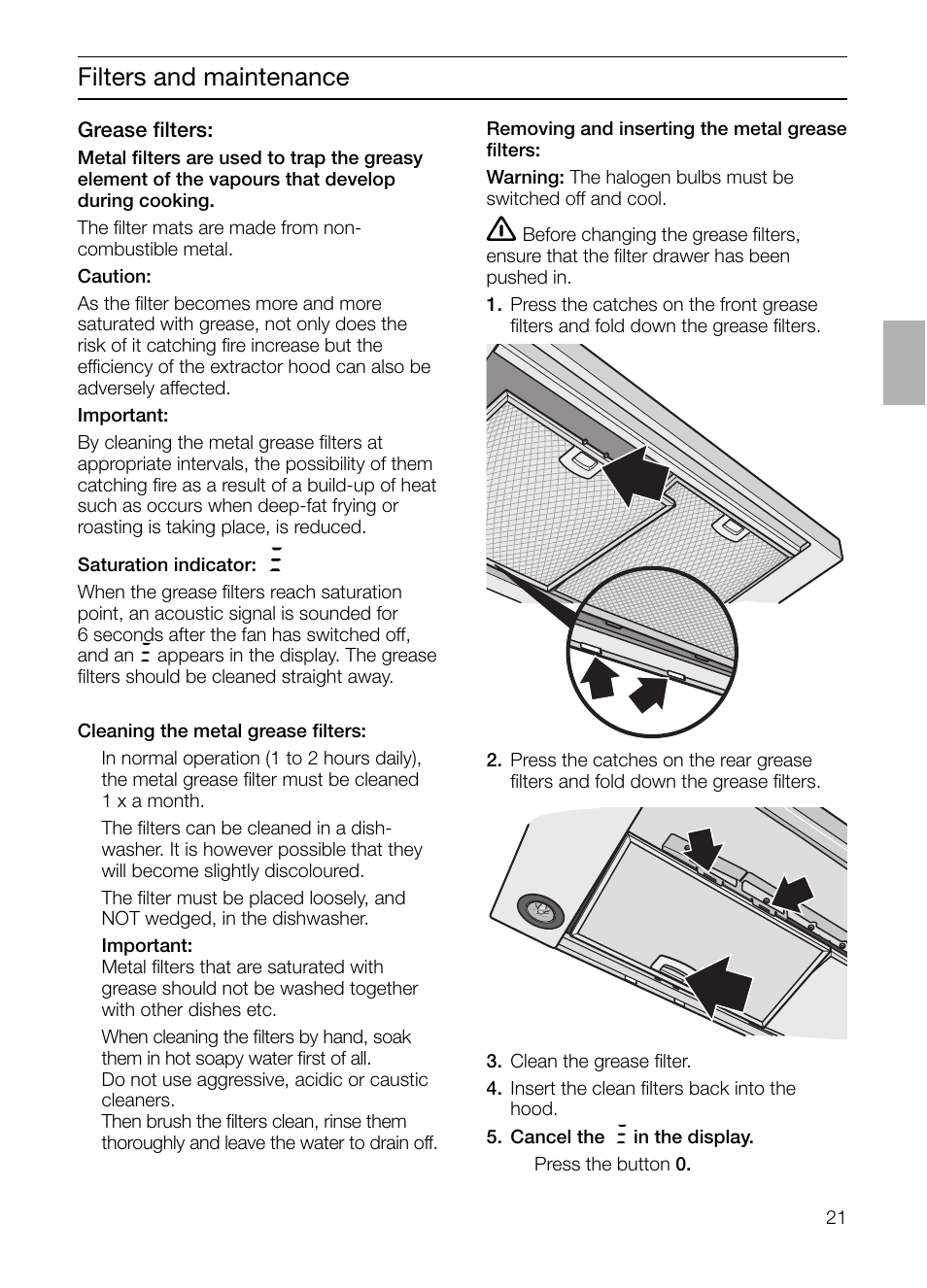 Filters and maintenance | Siemens LC 957 AA 70 User Manual | Page 21 / 108