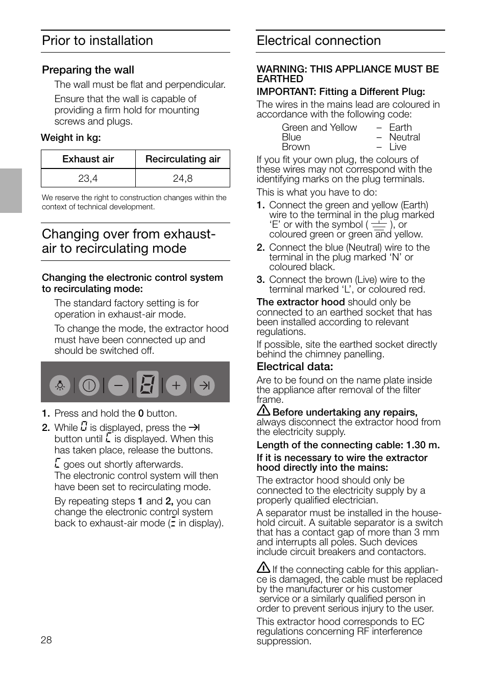 Prior to installation, Electrical connection | Siemens LC 957 AA 70 User Manual | Page 28 / 108