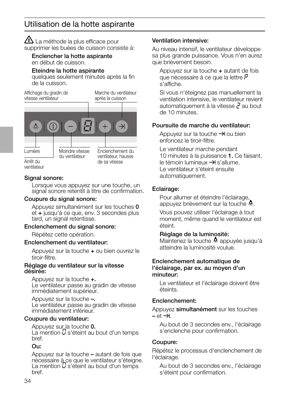 Utilisation de la hotte aspirante | Siemens LC 957 AA 70 User Manual | Page 34 / 108