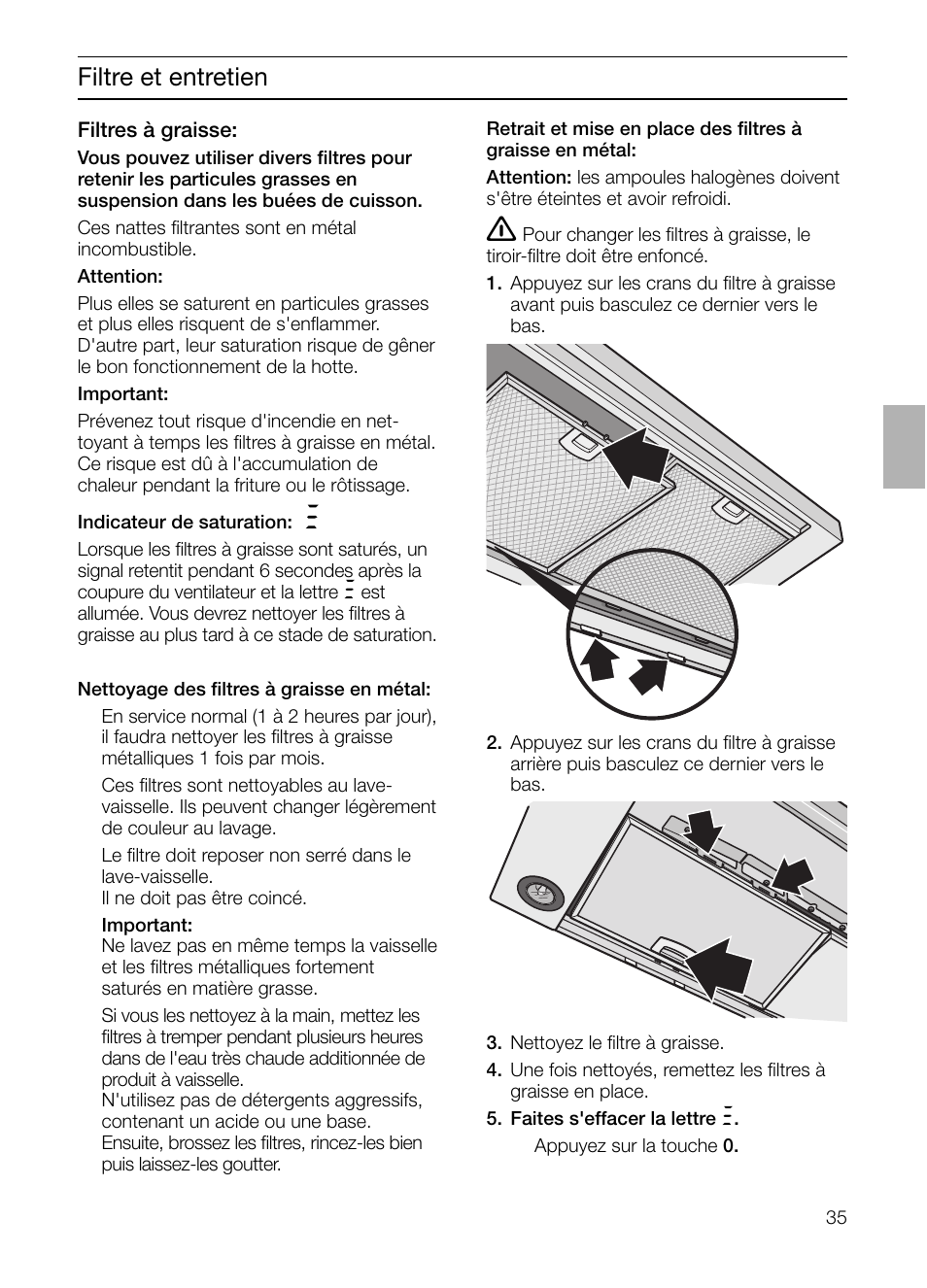 Filtre et entretien | Siemens LC 957 AA 70 User Manual | Page 35 / 108