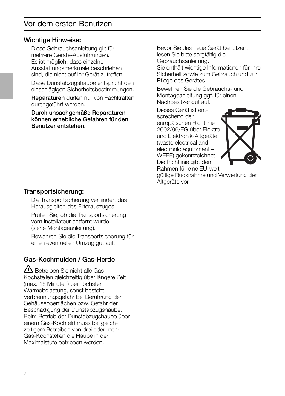 Vor dem ersten benutzen | Siemens LC 957 AA 70 User Manual | Page 4 / 108