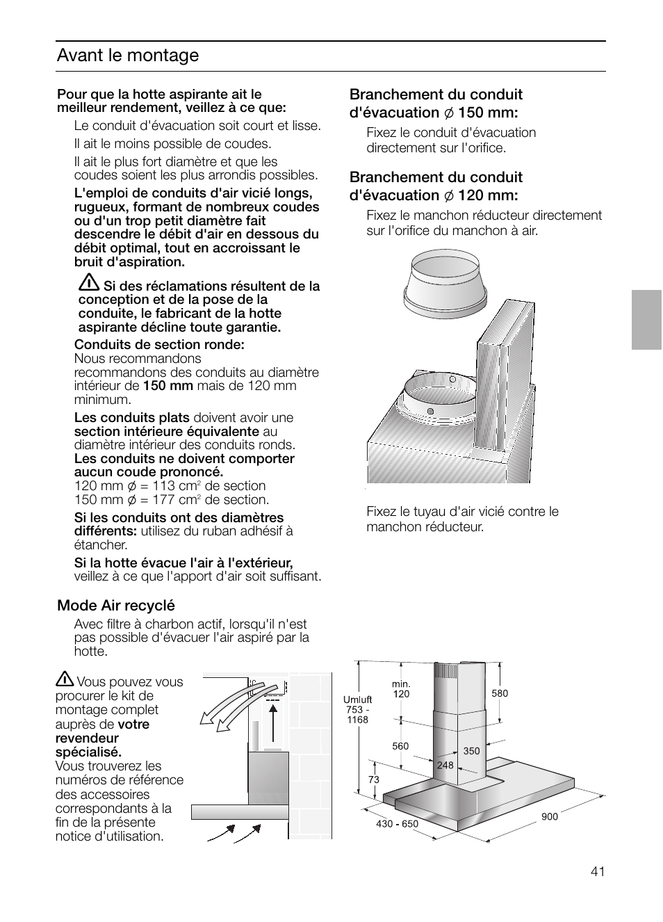 Avant le montage | Siemens LC 957 AA 70 User Manual | Page 41 / 108