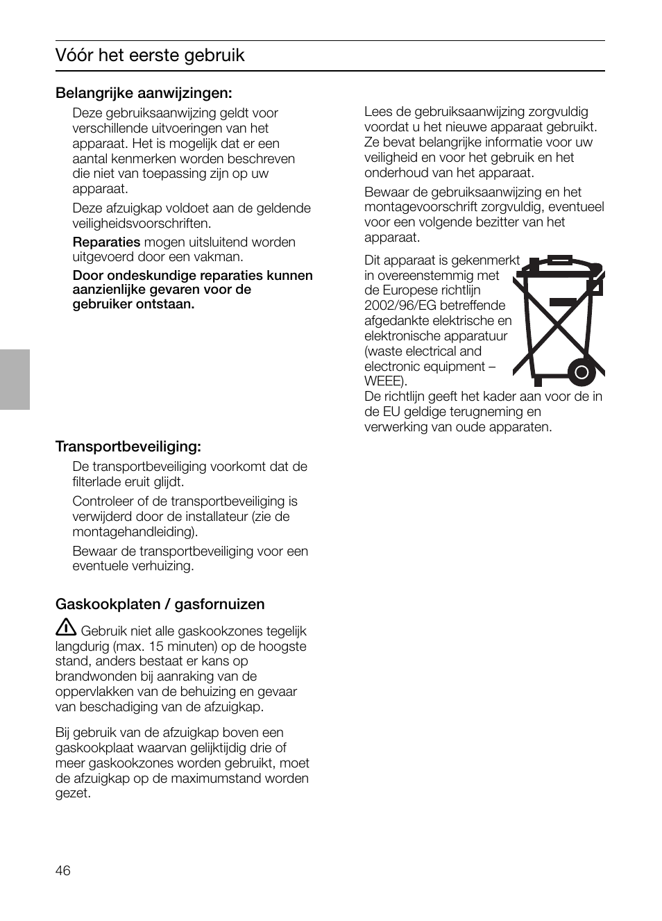 Vóór het eerste gebruik | Siemens LC 957 AA 70 User Manual | Page 46 / 108