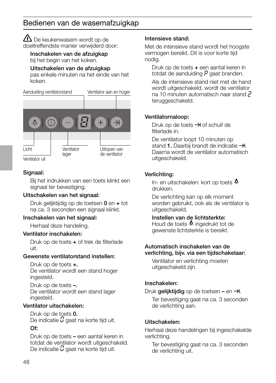 Bedienen van de wasemafzuigkap | Siemens LC 957 AA 70 User Manual | Page 48 / 108