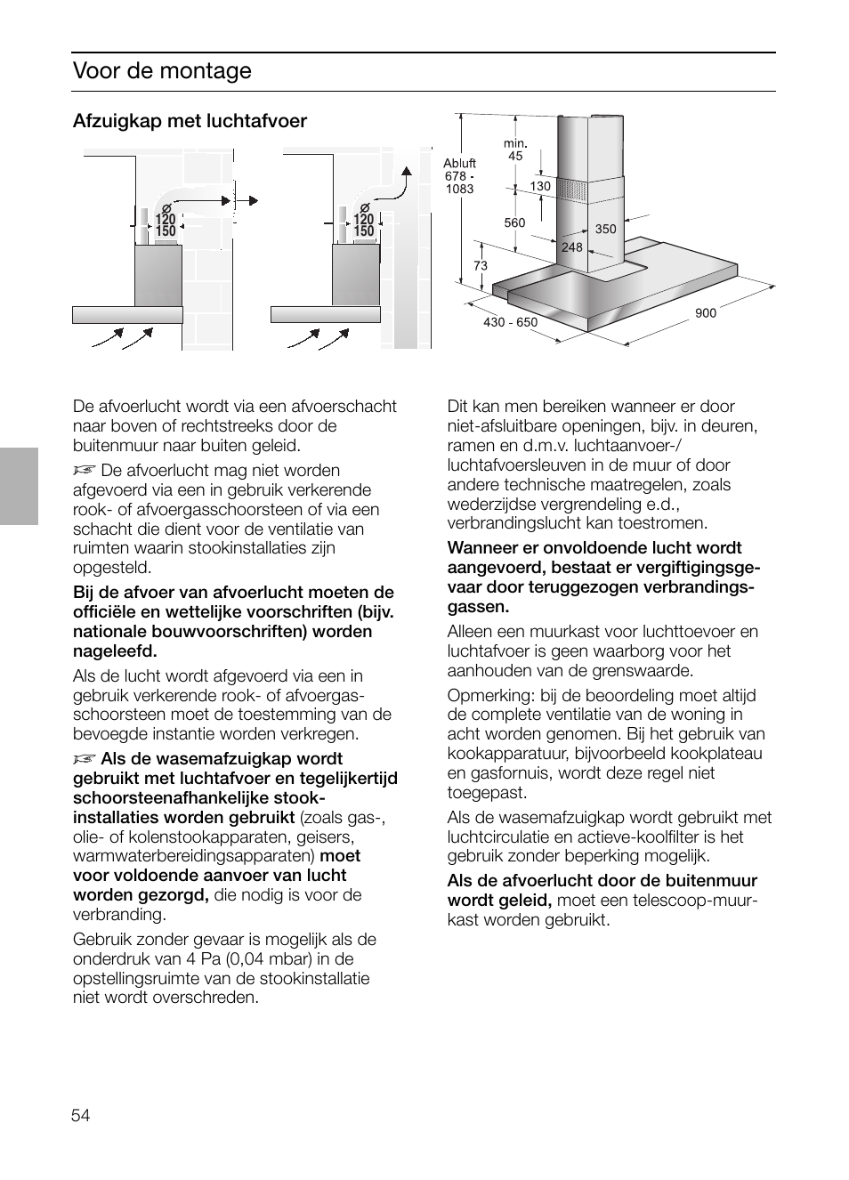 Voor de montage | Siemens LC 957 AA 70 User Manual | Page 54 / 108
