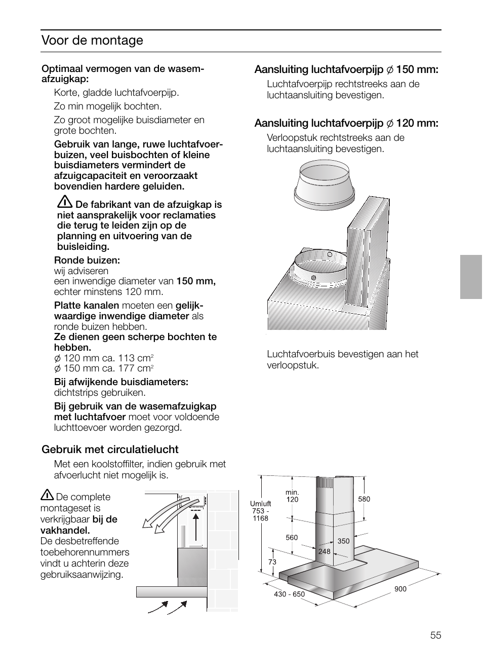 Voor de montage | Siemens LC 957 AA 70 User Manual | Page 55 / 108