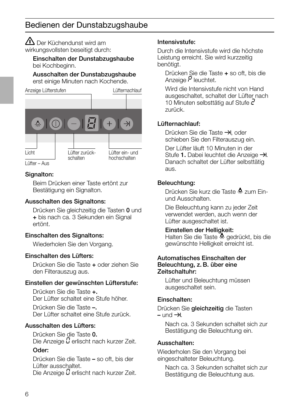 Bedienen der dunstabzugshaube | Siemens LC 957 AA 70 User Manual | Page 6 / 108