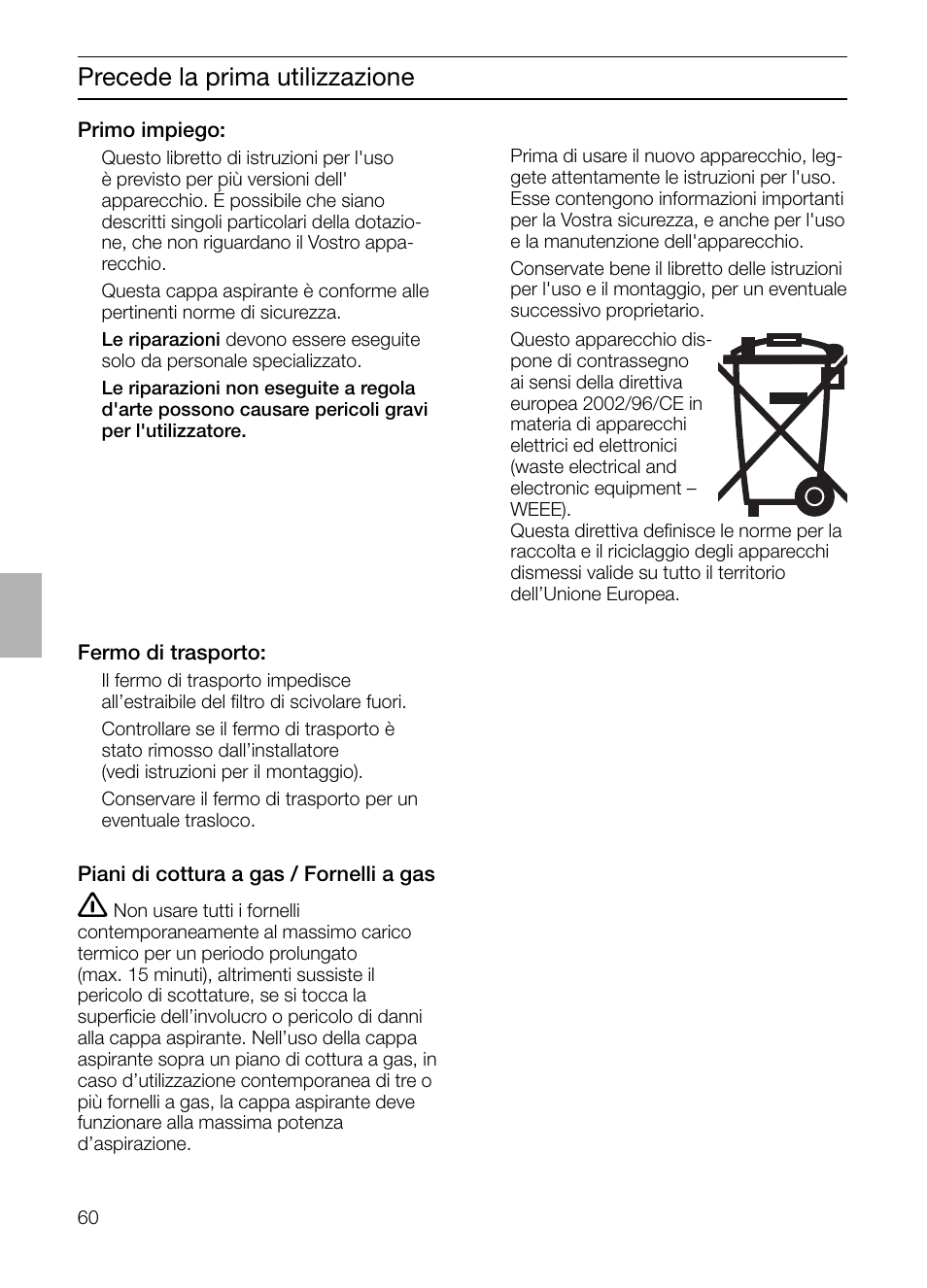 Precede la prima utilizzazione | Siemens LC 957 AA 70 User Manual | Page 60 / 108