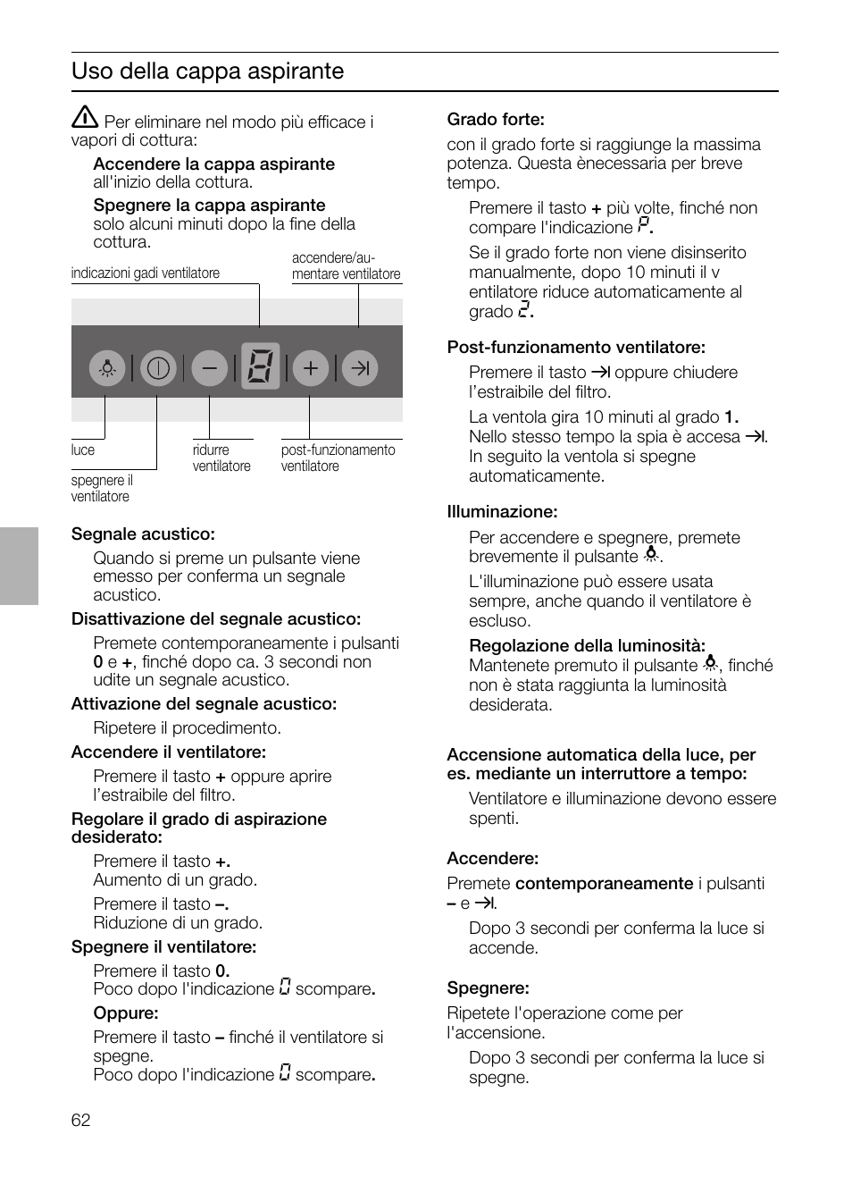 Uso della cappa aspirante | Siemens LC 957 AA 70 User Manual | Page 62 / 108