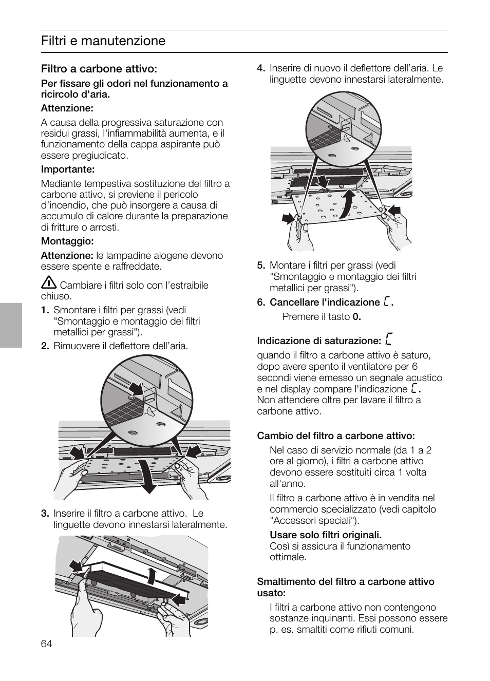 Filtri e manutenzione | Siemens LC 957 AA 70 User Manual | Page 64 / 108