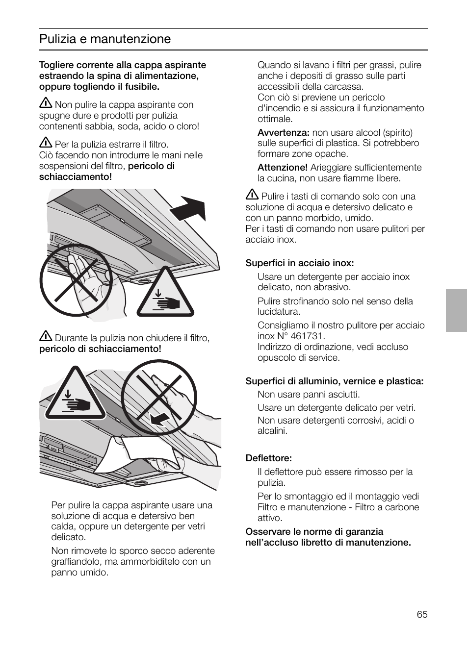 Pulizia e manutenzione | Siemens LC 957 AA 70 User Manual | Page 65 / 108