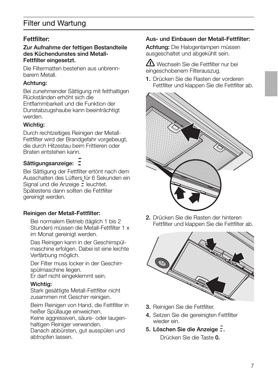 Filter und wartung | Siemens LC 957 AA 70 User Manual | Page 7 / 108
