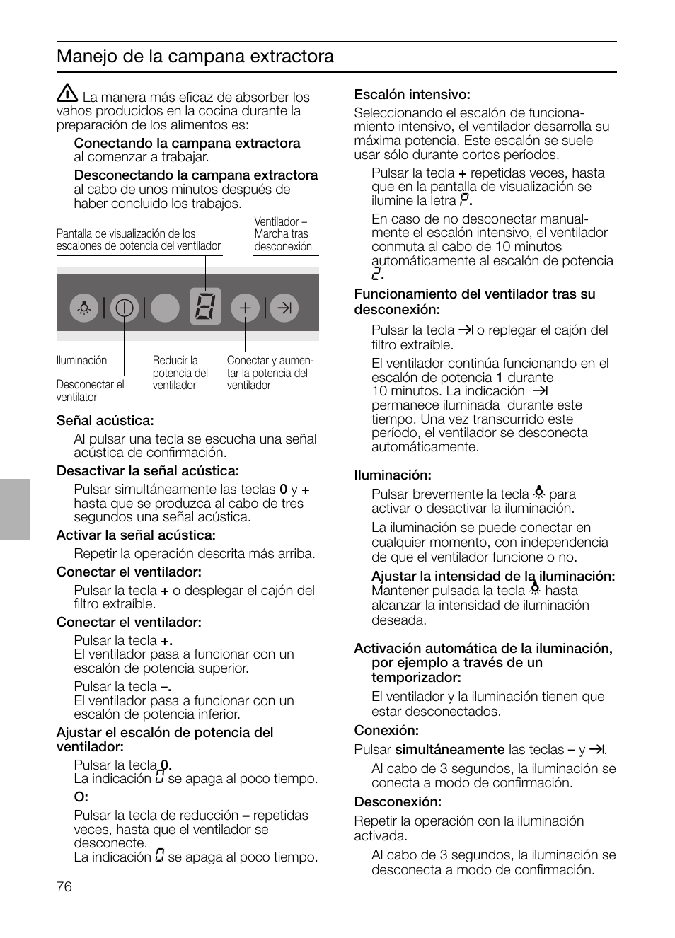 Manejo de la campana extractora | Siemens LC 957 AA 70 User Manual | Page 76 / 108