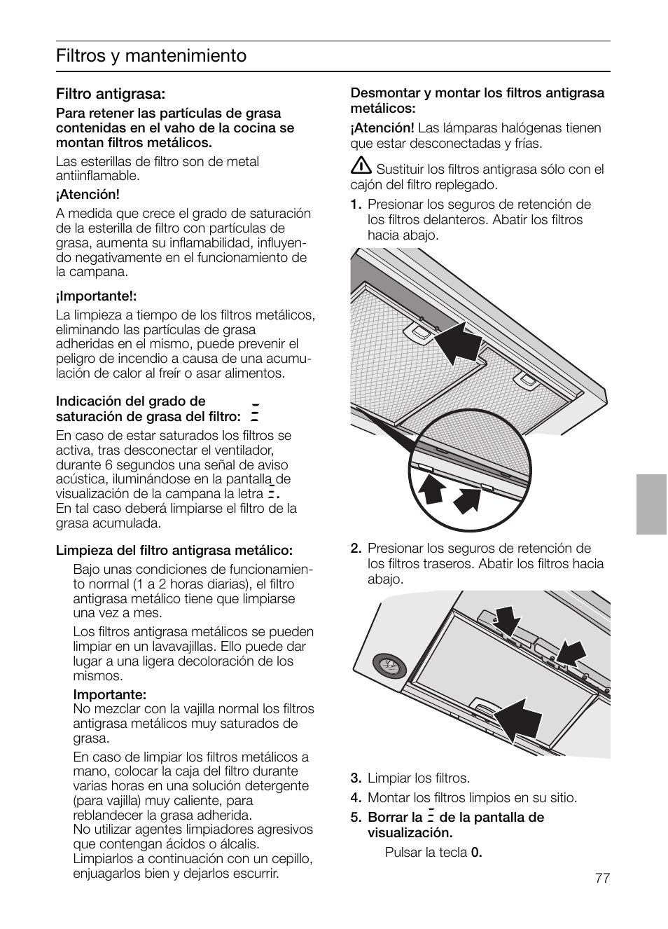 Filtros y mantenimiento | Siemens LC 957 AA 70 User Manual | Page 77 / 108