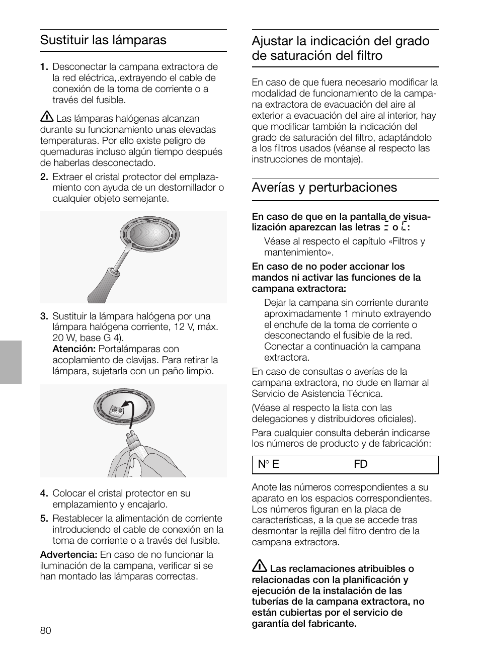 Averías y perturbaciones, Sustituir las lámparas | Siemens LC 957 AA 70 User Manual | Page 80 / 108