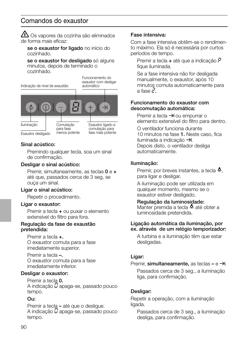 Comandos do exaustor | Siemens LC 957 AA 70 User Manual | Page 90 / 108