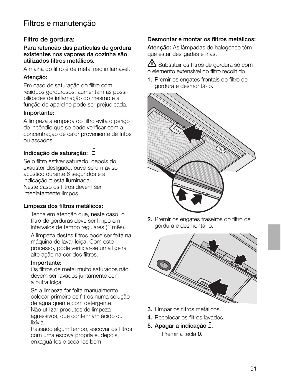 Filtros e manutenção | Siemens LC 957 AA 70 User Manual | Page 91 / 108