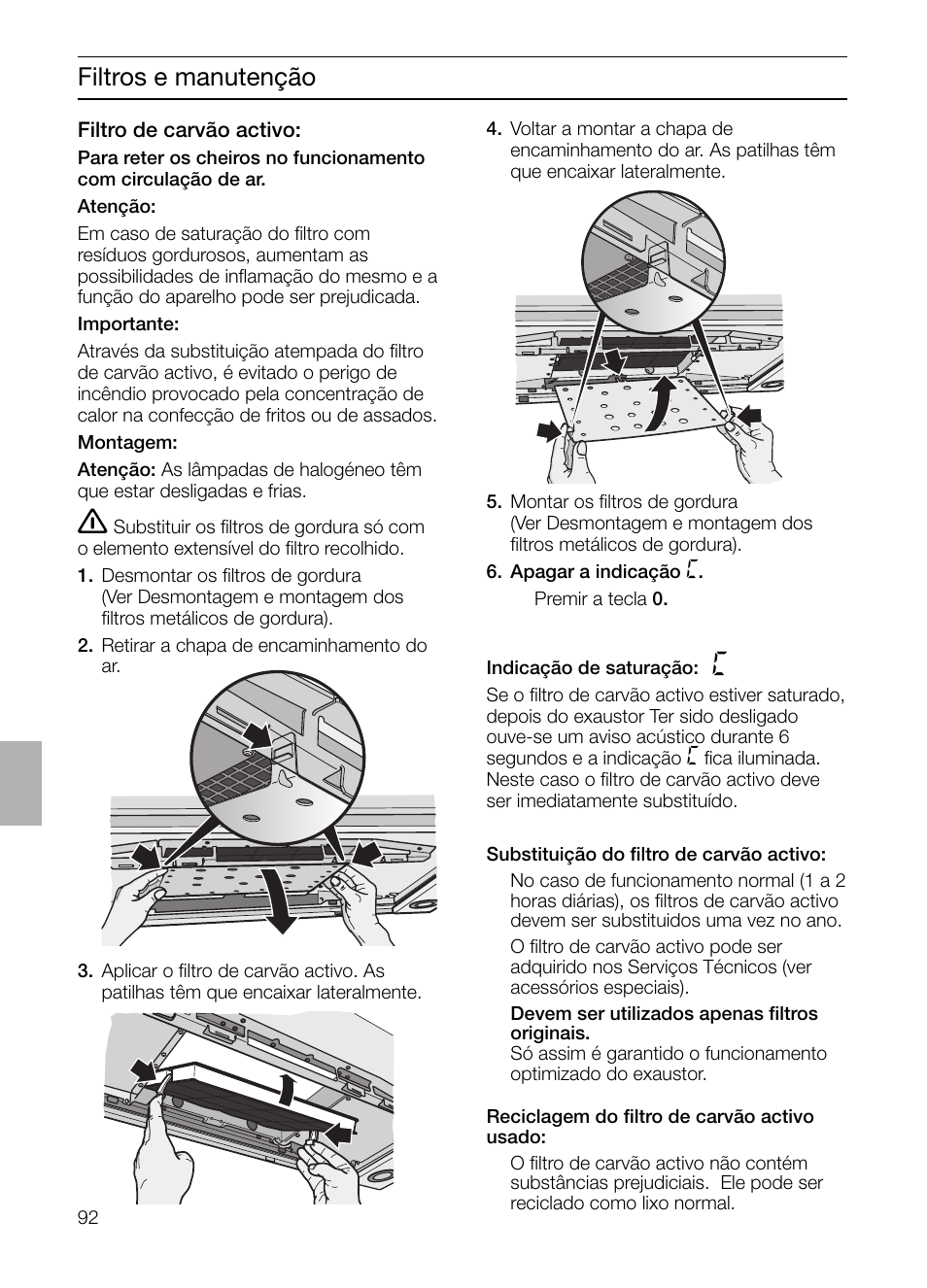 Filtros e manutenção | Siemens LC 957 AA 70 User Manual | Page 92 / 108