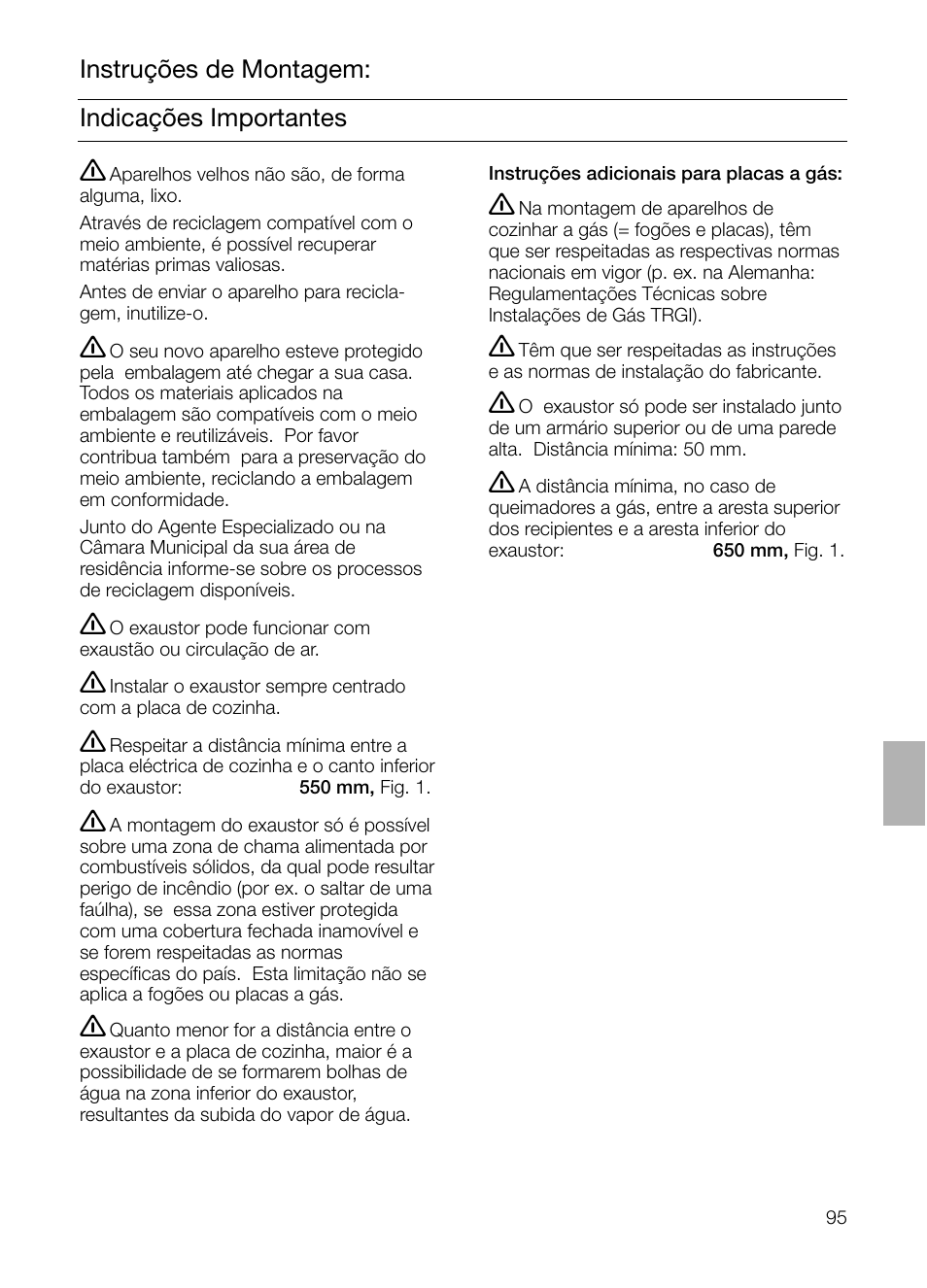 Indicações importantes instruções de montagem | Siemens LC 957 AA 70 User Manual | Page 95 / 108