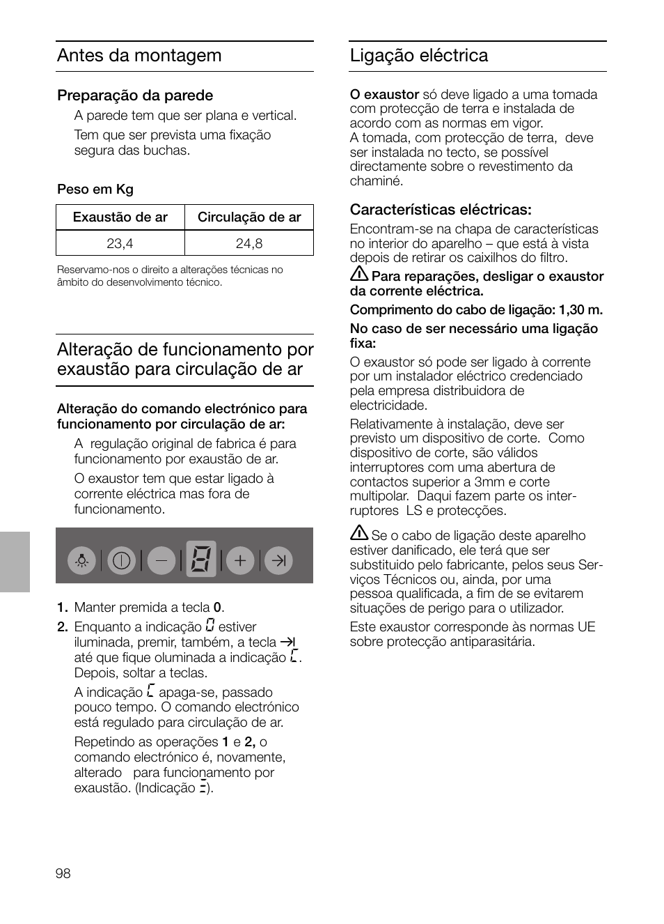 Antes da montagem, Ligação eléctrica | Siemens LC 957 AA 70 User Manual | Page 98 / 108