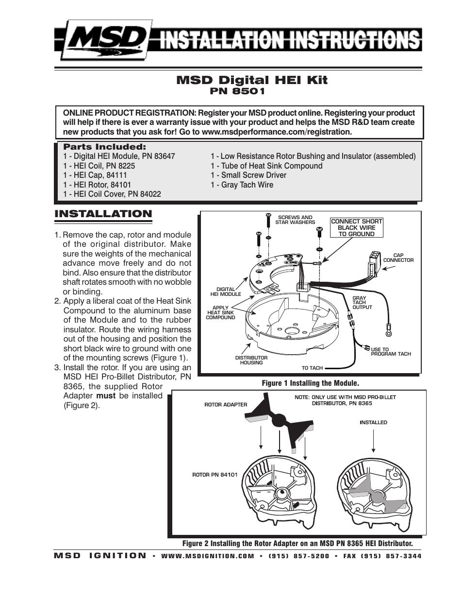 MSD 8501 Ultimate HEI Kit Installation User Manual | 4 pages