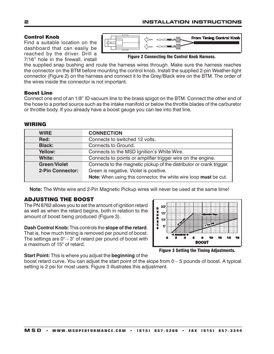 MSD 8762 Boost Timing Master for use with MSD Ignition Control Installation User Manual | Page 2 / 4