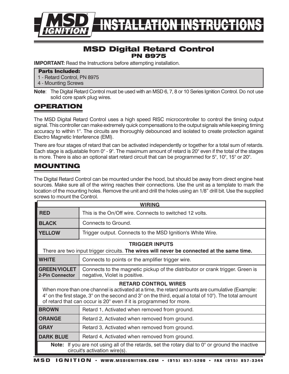 MSD 8975 Digital Multi-Retard Installation User Manual | 8 pages