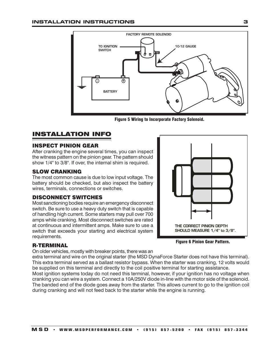 Installation info | MSD 5093 DynaForce Starter Ford FE 390, 427, 428 Engines Installation User Manual | Page 3 / 4