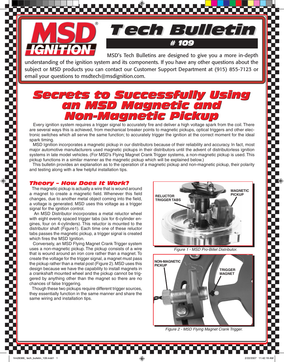 MSD Secrets to Successfully Using an MSD Magnetic and Non-Magnetic Pickup Tech Bulletin User Manual | 2 pages