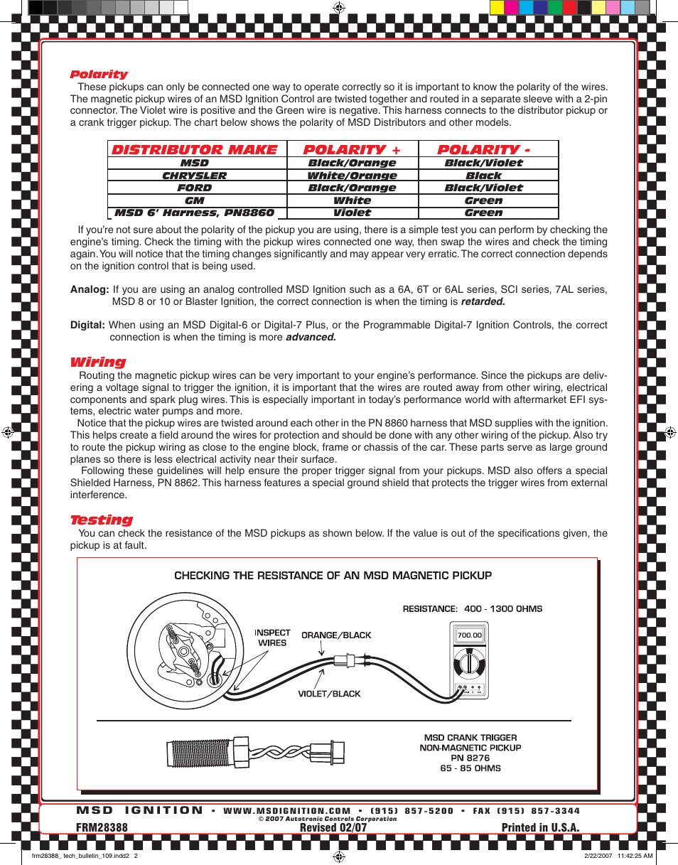 MSD Secrets to Successfully Using an MSD Magnetic and Non-Magnetic Pickup Tech Bulletin User Manual | Page 2 / 2