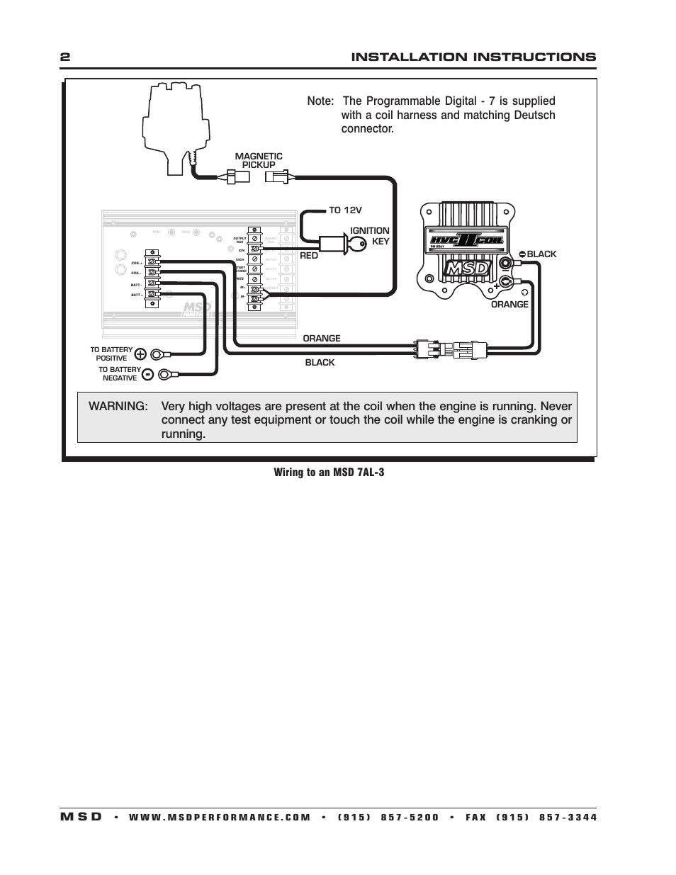 2installation instructions m s d, Wiring to an msd 7al-3 | MSD 8261 HVC-2 Coil, 7 Series Ignitions Installation User Manual | Page 2 / 4