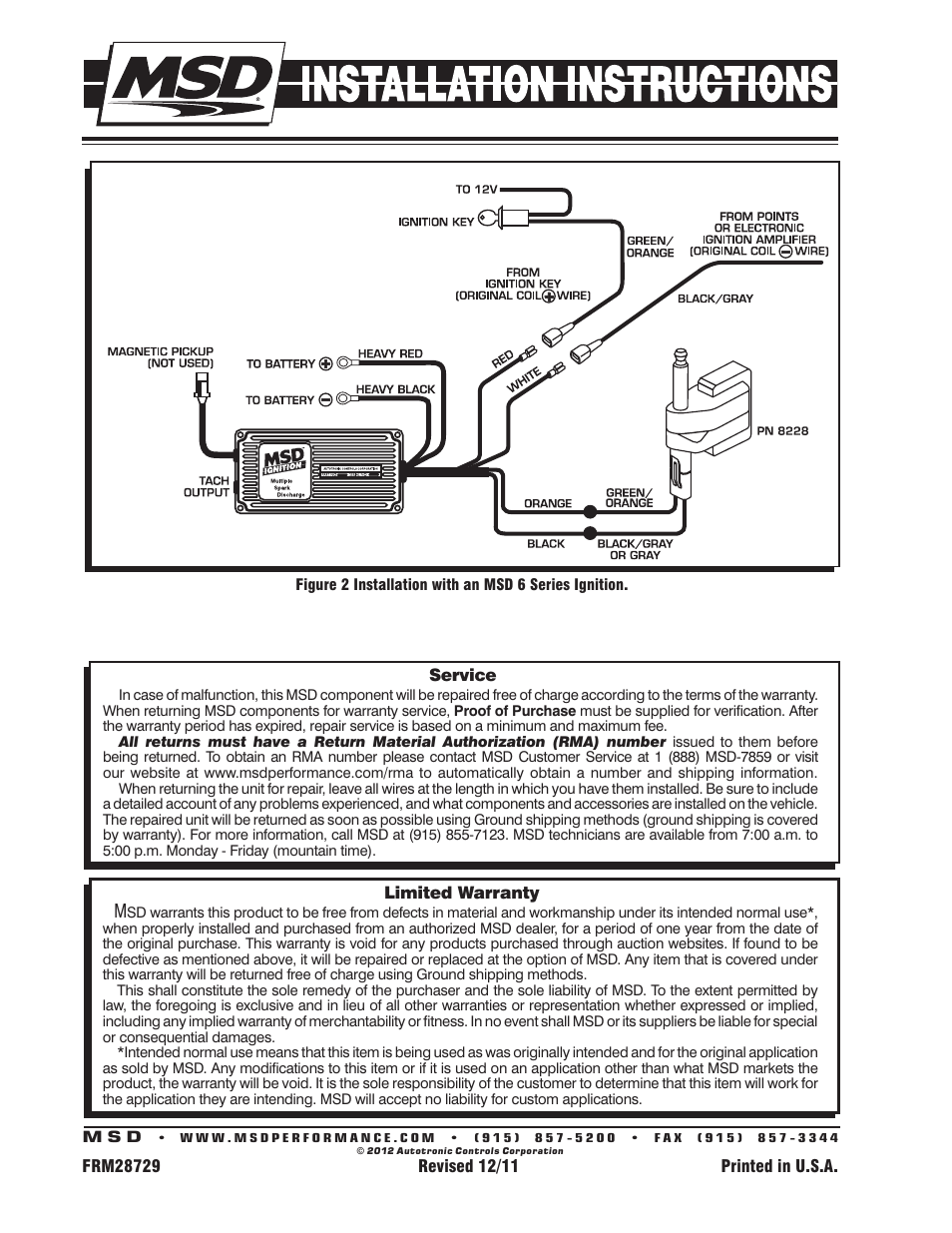 MSD 8228 Dodge Late Model Coil, 2 Pin Installation User Manual | Page 2 / 2