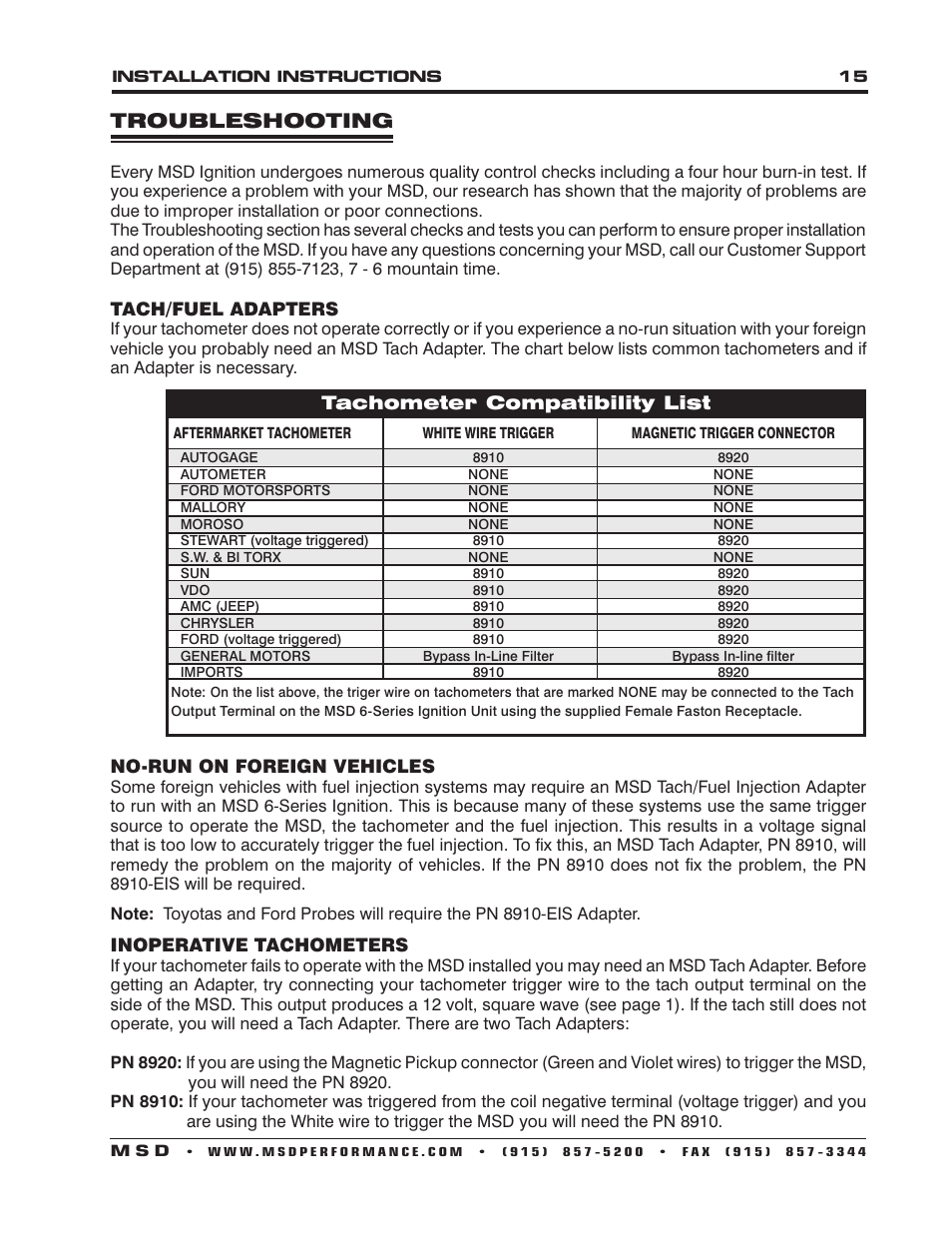 Troubleshooting | MSD 6530 Digital Programmable 6AL-2 Installation User Manual | Page 15 / 20