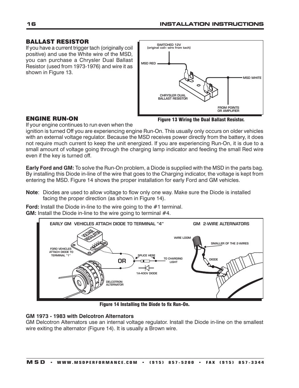 Ballast resistor, Engine run-on | MSD 6530 Digital Programmable 6AL-2 Installation User Manual | Page 16 / 20