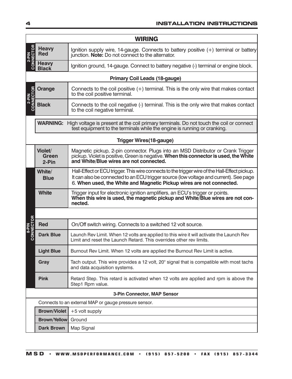 Wiring | MSD 6530 Digital Programmable 6AL-2 Installation User Manual | Page 4 / 20