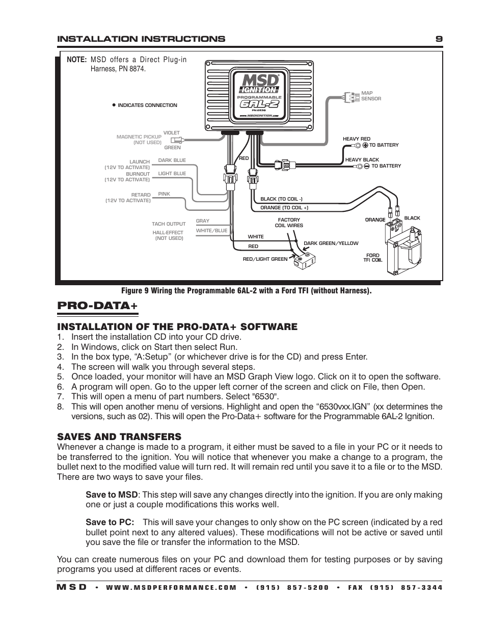 Pro-data, Installation of the pro-data+ software, Saves and transfers | MSD 6530 Digital Programmable 6AL-2 Installation User Manual | Page 9 / 20