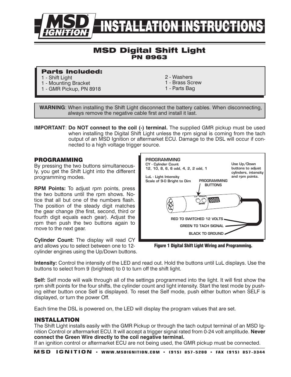MSD 8963 Digital Programmable Shift Light Installation User Manual | 4 pages
