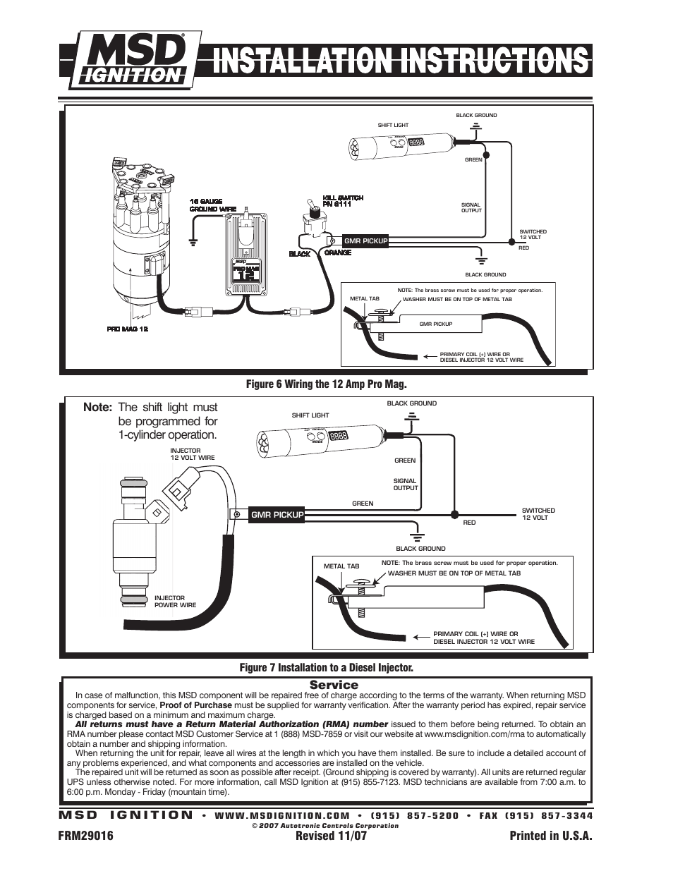 Figure 6 wiring the 12 amp pro mag, Figure 7 installation to a diesel injector | MSD 8963 Digital Programmable Shift Light Installation User Manual | Page 4 / 4