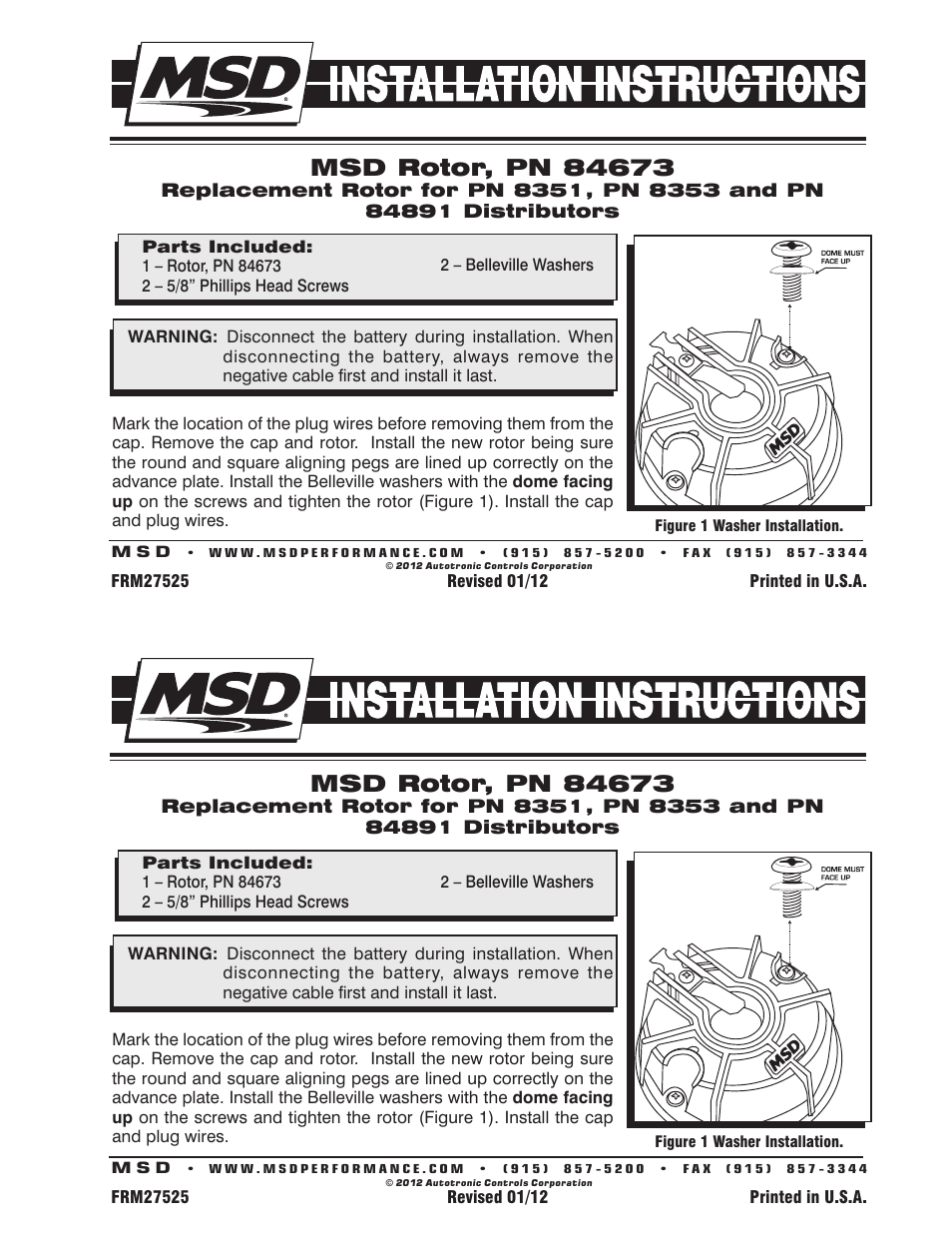 MSD 84673 Race Rotor for PN 8351, 8353, 84891 Dist Installation User Manual | 1 page