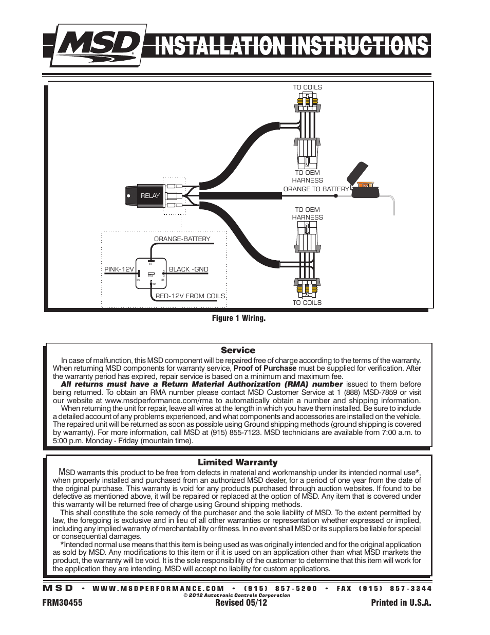 Limited warranty, Service | MSD 88867 LS Coil Harness Installation User Manual | Page 2 / 2