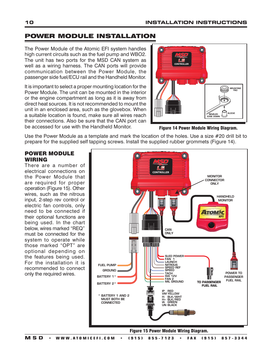 Power module installation, Power module wiring | MSD 2950 Atomic LS2_LS3 Master Kit Installation User Manual | Page 10 / 20