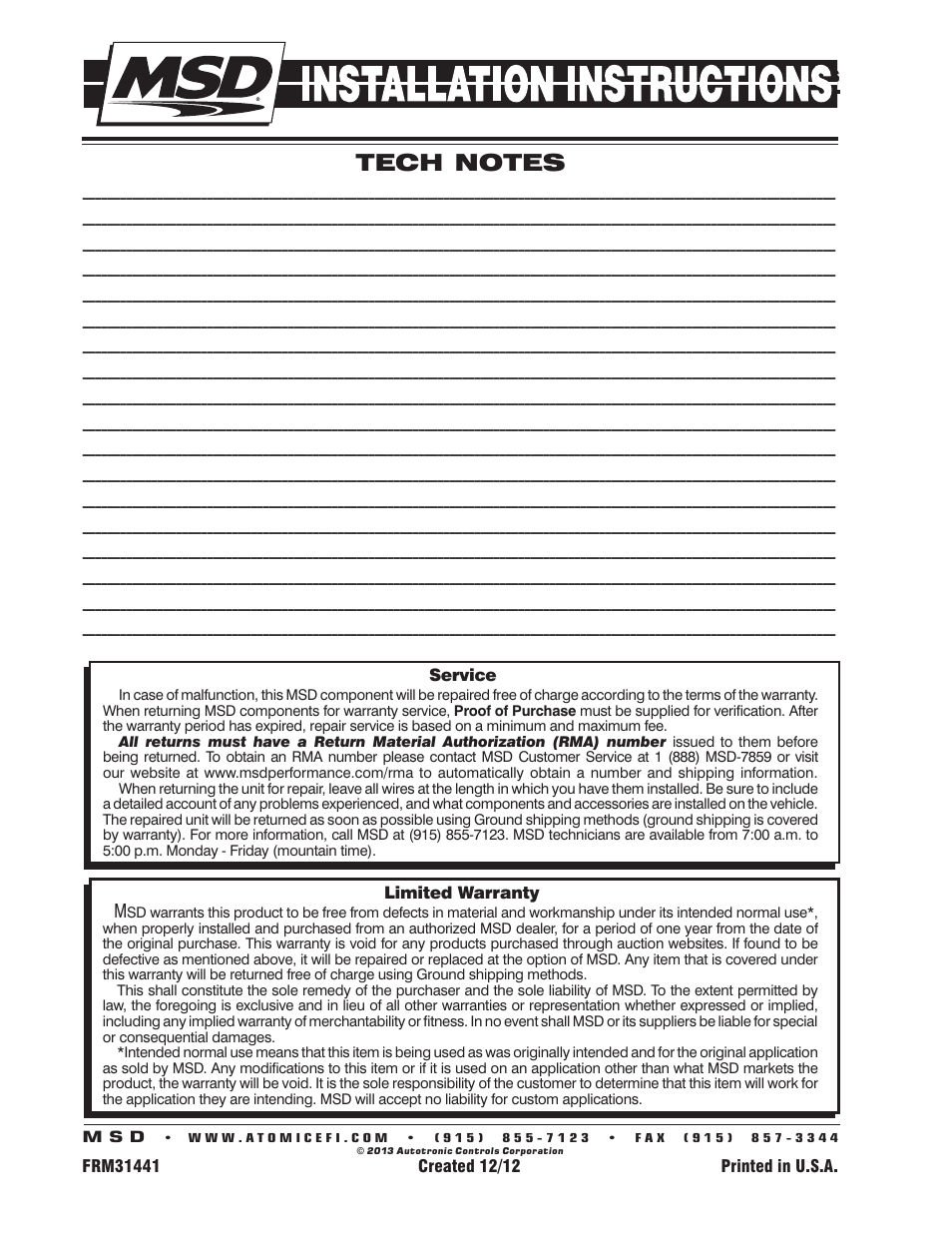 MSD 2950 Atomic LS2_LS3 Master Kit Installation User Manual | Page 20 / 20