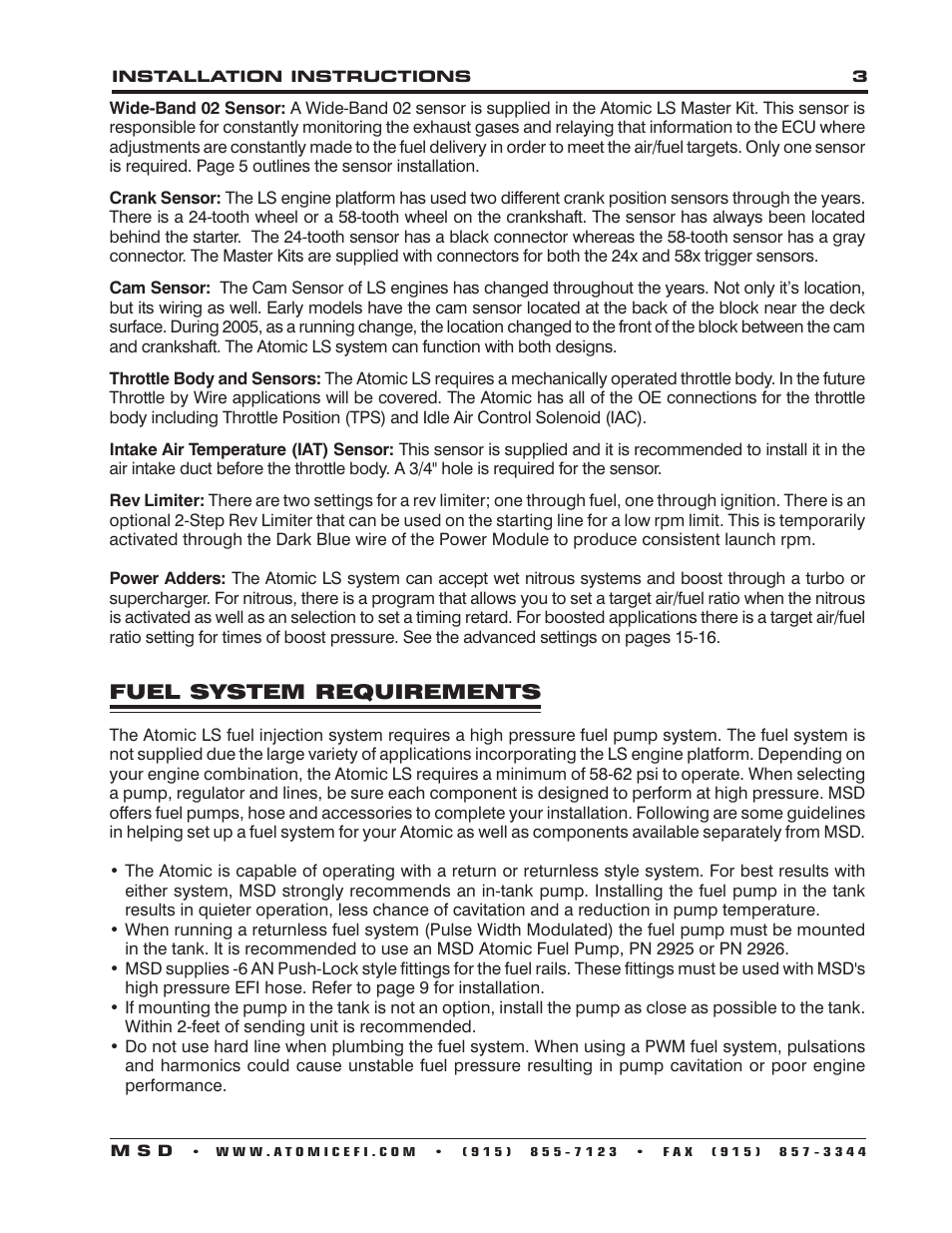 MSD 2950 Atomic LS2_LS3 Master Kit Installation User Manual | Page 3 / 20