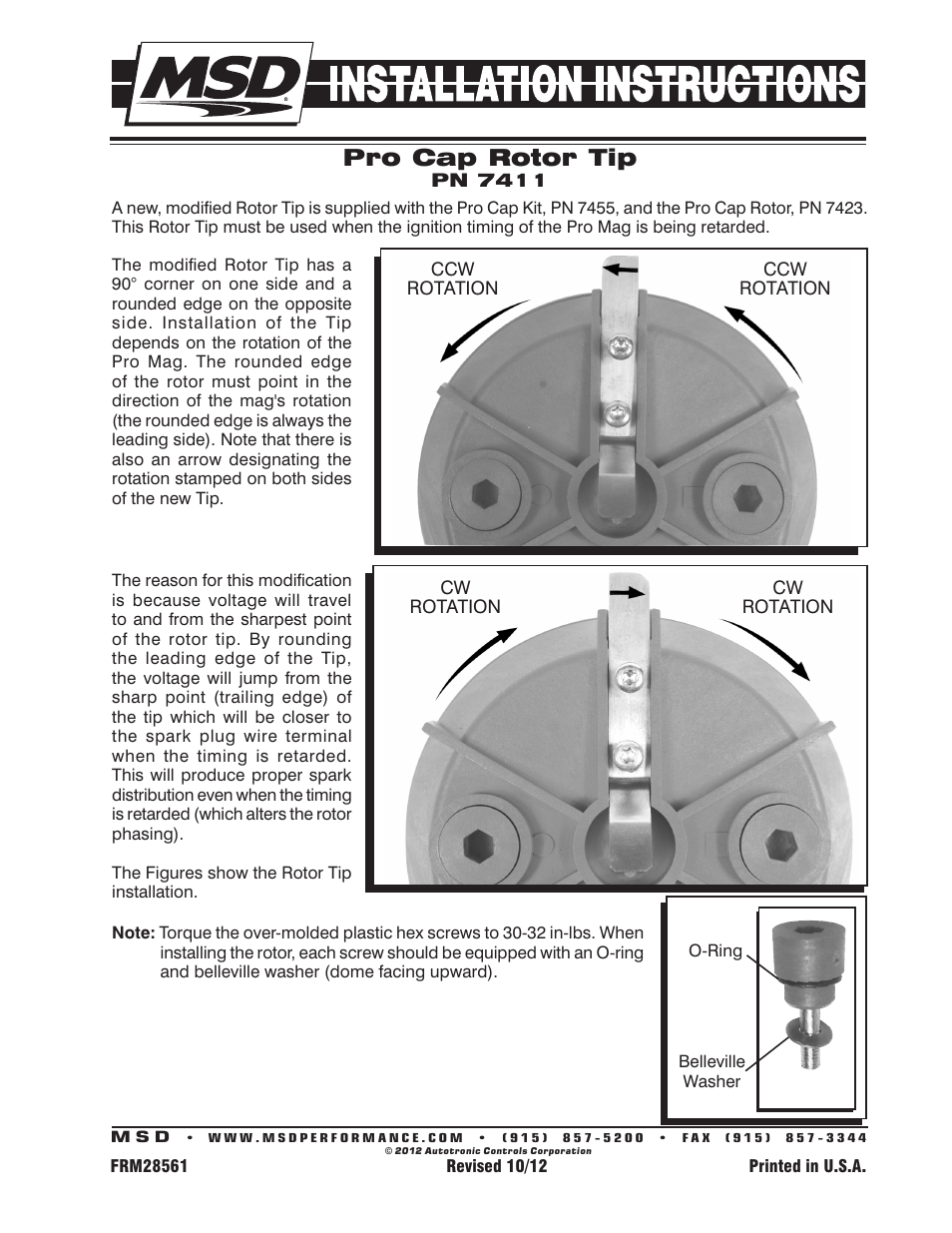 MSD 7411 Pro Cap Rotor Rebuild Kit for 7423_7424 Installation User Manual | 1 page