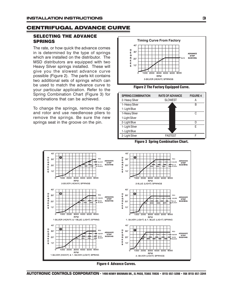 Centrifugal advance curve, Selecting the advance springs | MSD 8353 Ford Front Mount Flathead Pro-Billet Distributor Installation User Manual | Page 3 / 8