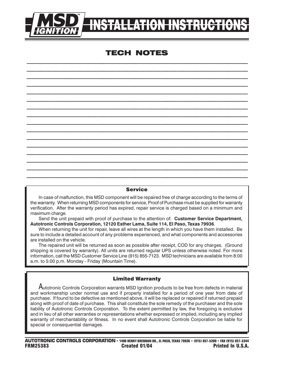 MSD 8353 Ford Front Mount Flathead Pro-Billet Distributor Installation User Manual | Page 8 / 8