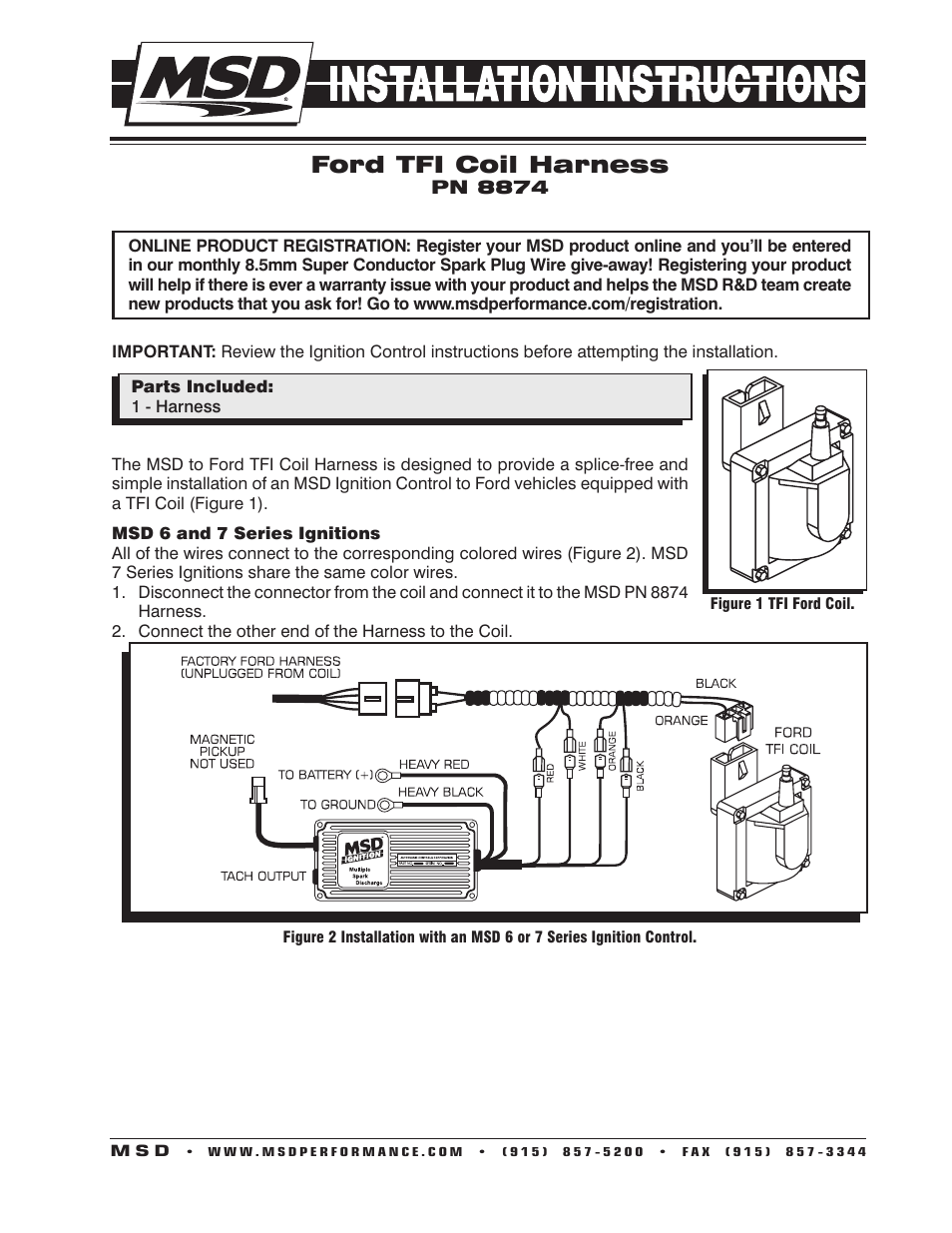MSD 8874 Harness, MSD 6 to Ford TFI Installation User Manual | 2 pages