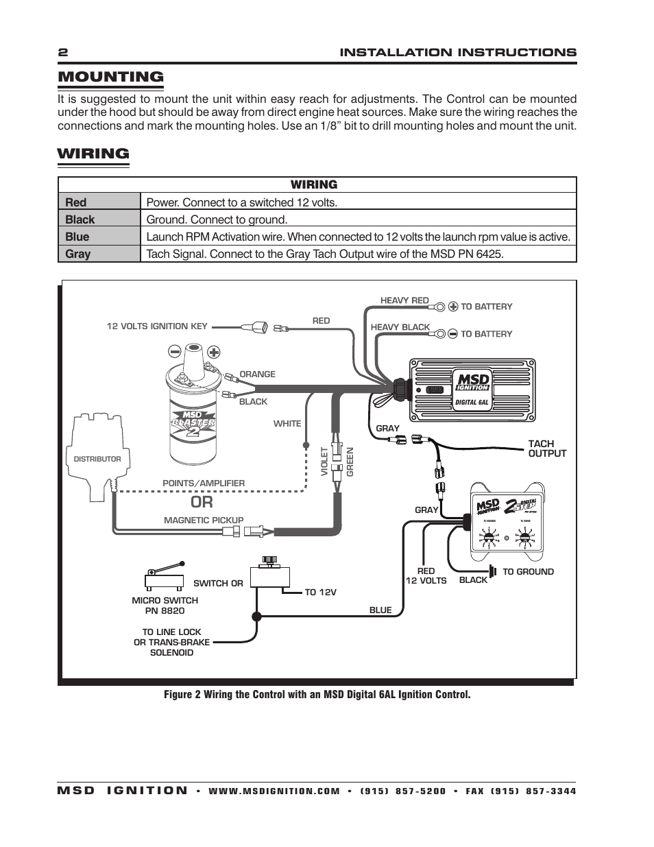 Mounting, Wiring | MSD 8732 2-Step Rev Control for Digital 6AL Installation User Manual | Page 2 / 4