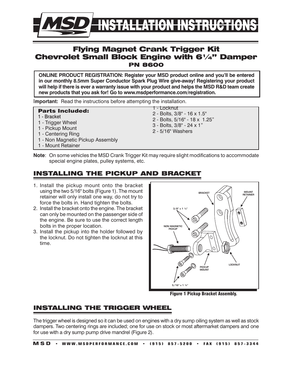 MSD 8600 Chevy Small Block 6" Balancer Crank Trigger Kit Installation User Manual | 2 pages